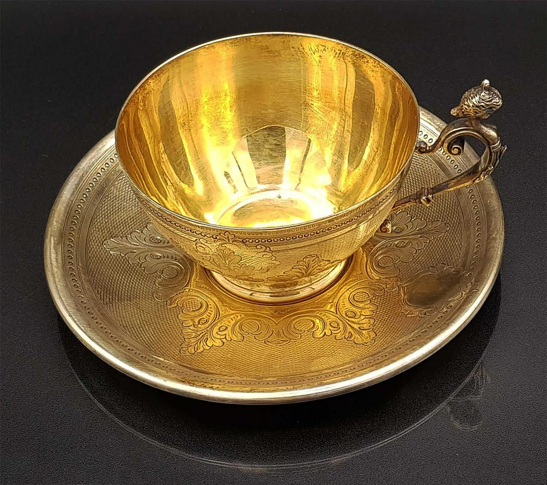 RUSSIAN SILVER TEA CUP & SAUCER, I.KHLEBNIKOV, 1891 (1 of 20)