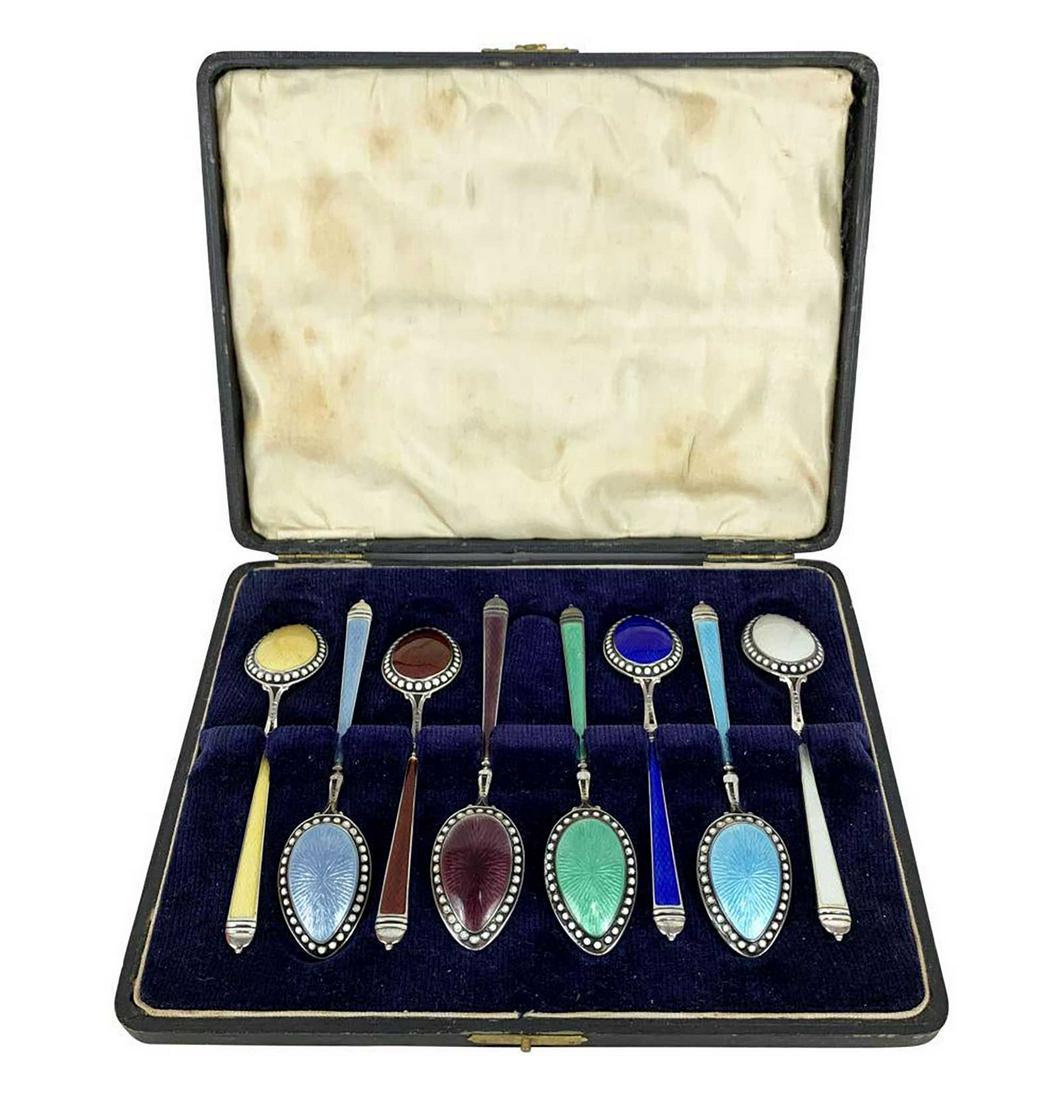EIGHT SILVER ENAMEL SPOONS, DAVID ANDERSEN (1 of 17)