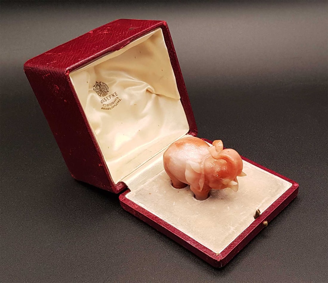 FABERGE - AGATE ELEPHANT FIGURINE w. DIAMONDS, SOTHEBY's (1 of 20)