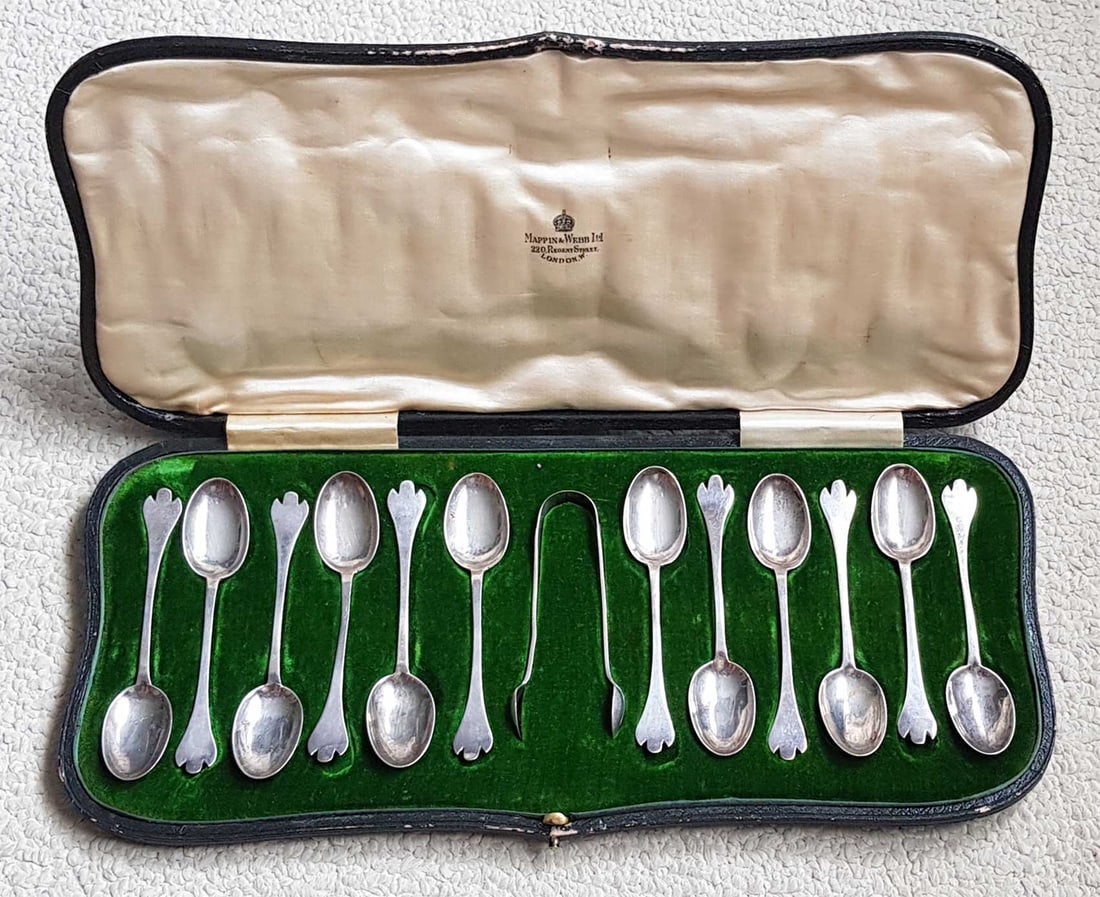 ANTIQUE ENGLISH SILVER TEA CUTLERY SET, 1860x (1 of 15)