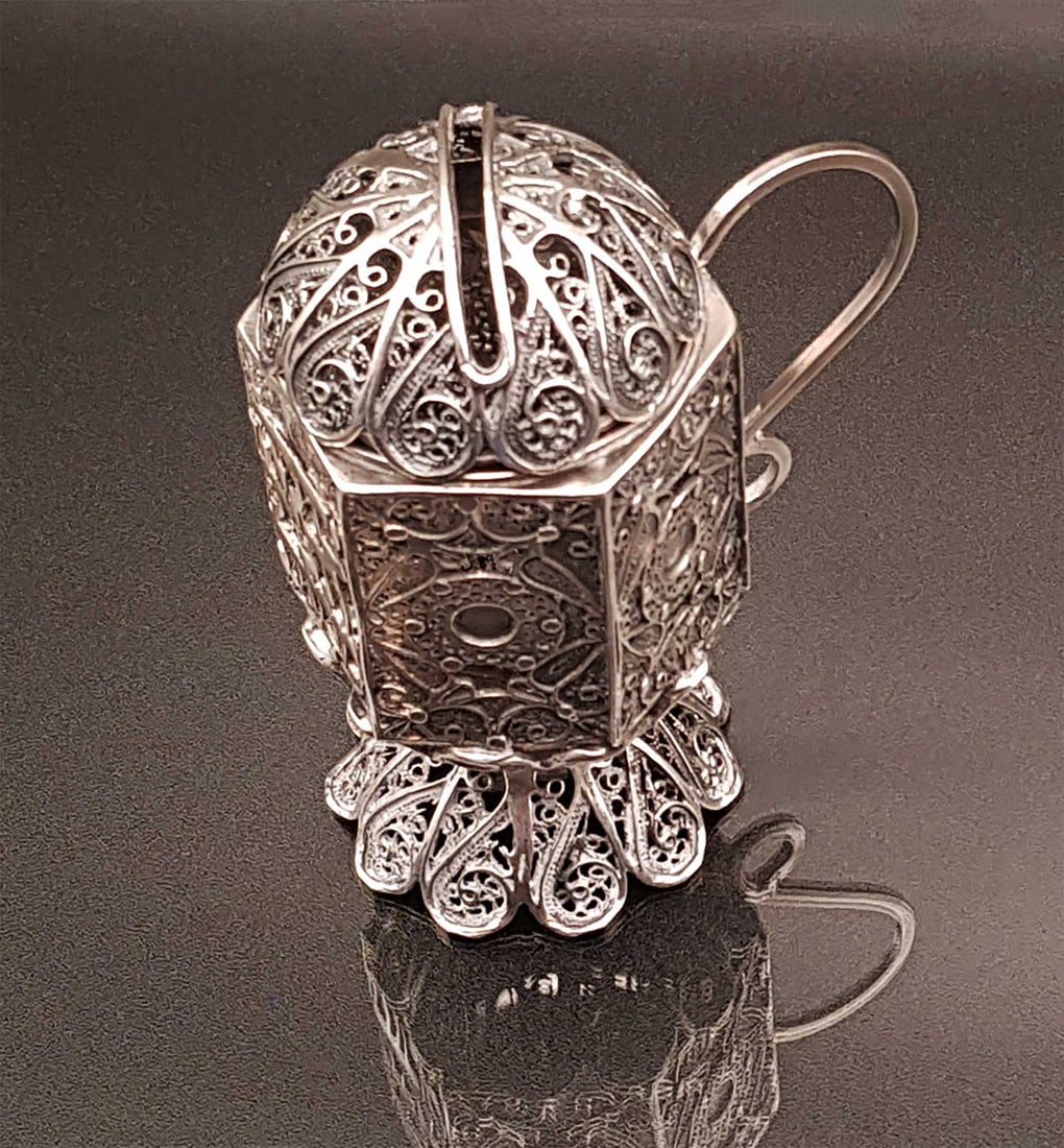 JEWISH SILVER FILIGREE DOMED TZEDAKAH BOX, (1 of 13)