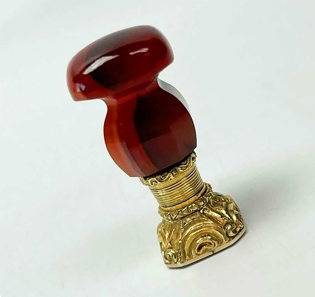RARE AGATE & GOLD WAX SEAL, 19th CENTURY (1 of 11)
