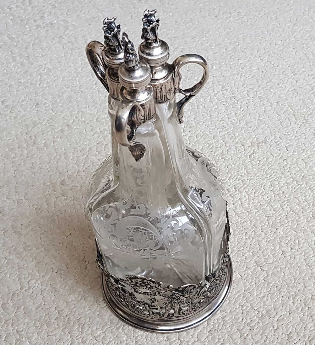 RARE GERMAN SILVER ETCHED 3 BOTTLEs, c.1890 (1 of 20)