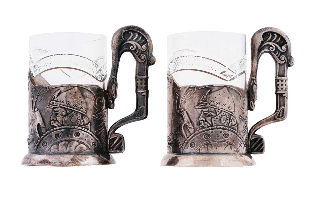 RUSSIAN TWO GILT SILVER TEA GLASS HOLDERs (1 of 17)