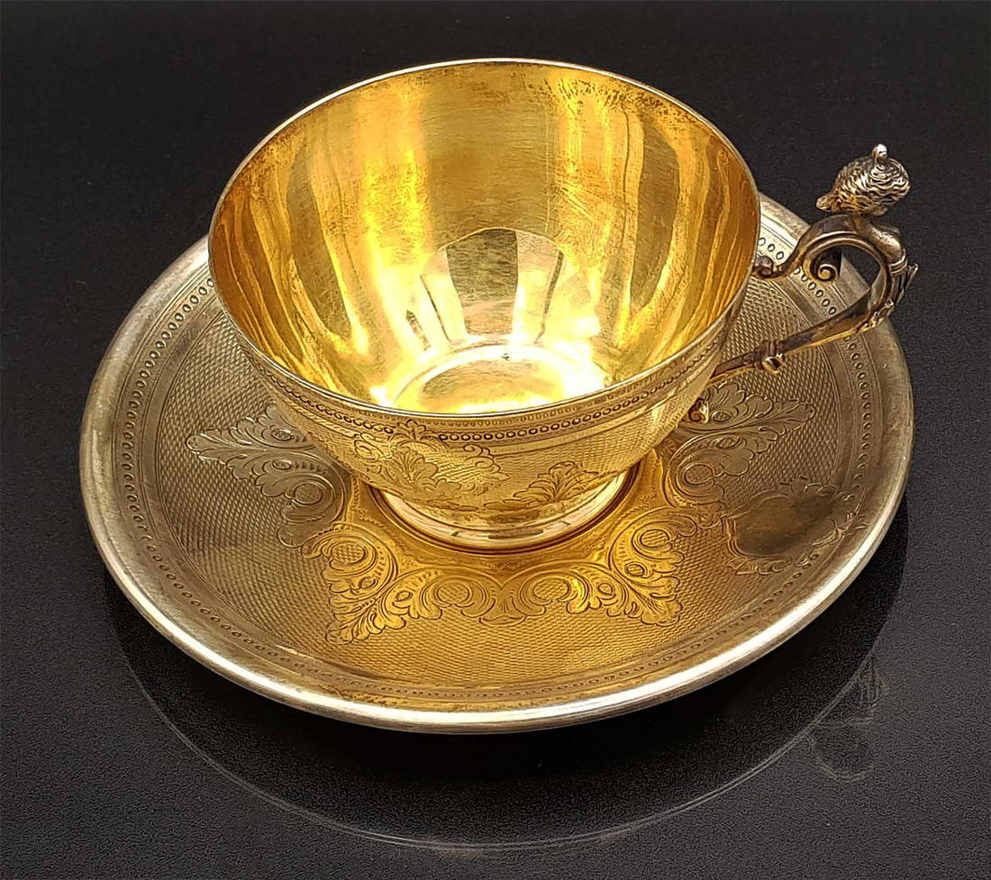 Russian Silver Tea Cup & Saucer, I.khlebnikov, 1891 Auction