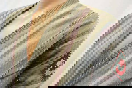 SOVIET-UZBEK TAJIK COLORFUL MILITARY ROBE, 1920's: EXTREMELY RARE ANTIQUE SOVIET-UZBEK TAJIK COLORFUL MILITARY ROBE, 1920's Antique Uzbek Tajik colorful military robe, circa 1920s, from the early Soviet era. This is a very rare item featuring an inter