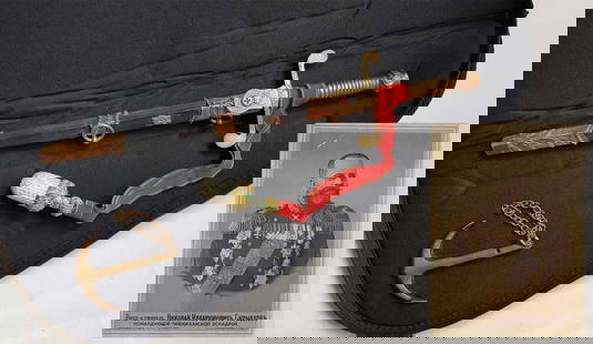 RUSSIAN AWARD DAGGER w. ORDER St. ANNA & St.GEORGE: EXTREMELY RARE RUSSIAN IMPERIAL AWARD DAGGER with ORDER of St. ANNA and St.GEORGE, NAMED, 1914 Russian Imperial Navy officer award dagger grouping consists of the St. Anna and St. George awards dagger