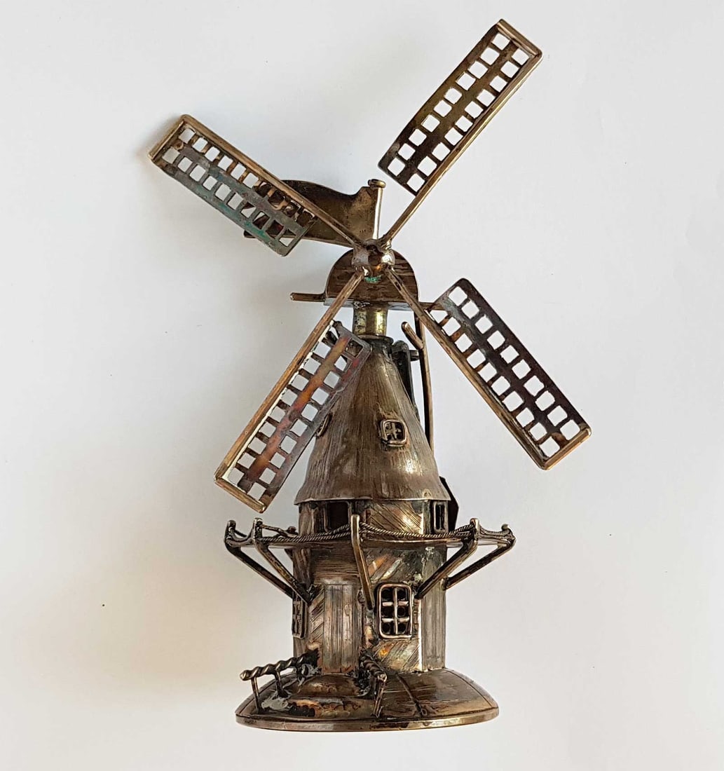 NETHERLANDS SILVER WNDMILL, SPICE CONTAINER 19c. (1 of 14)