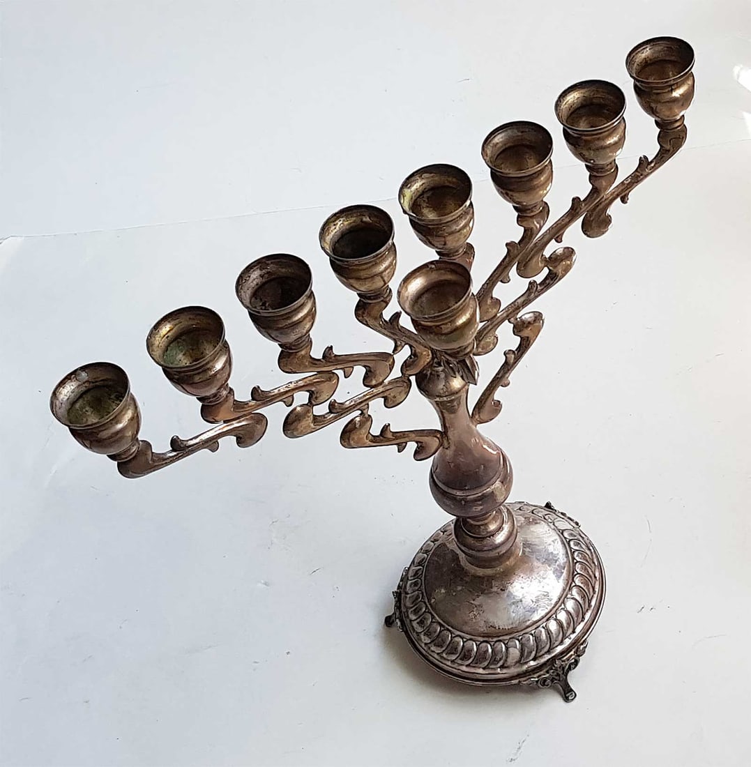 JEWISH LARGE SILVER HANUKKAH LAMP, MENORAH (1 of 19)