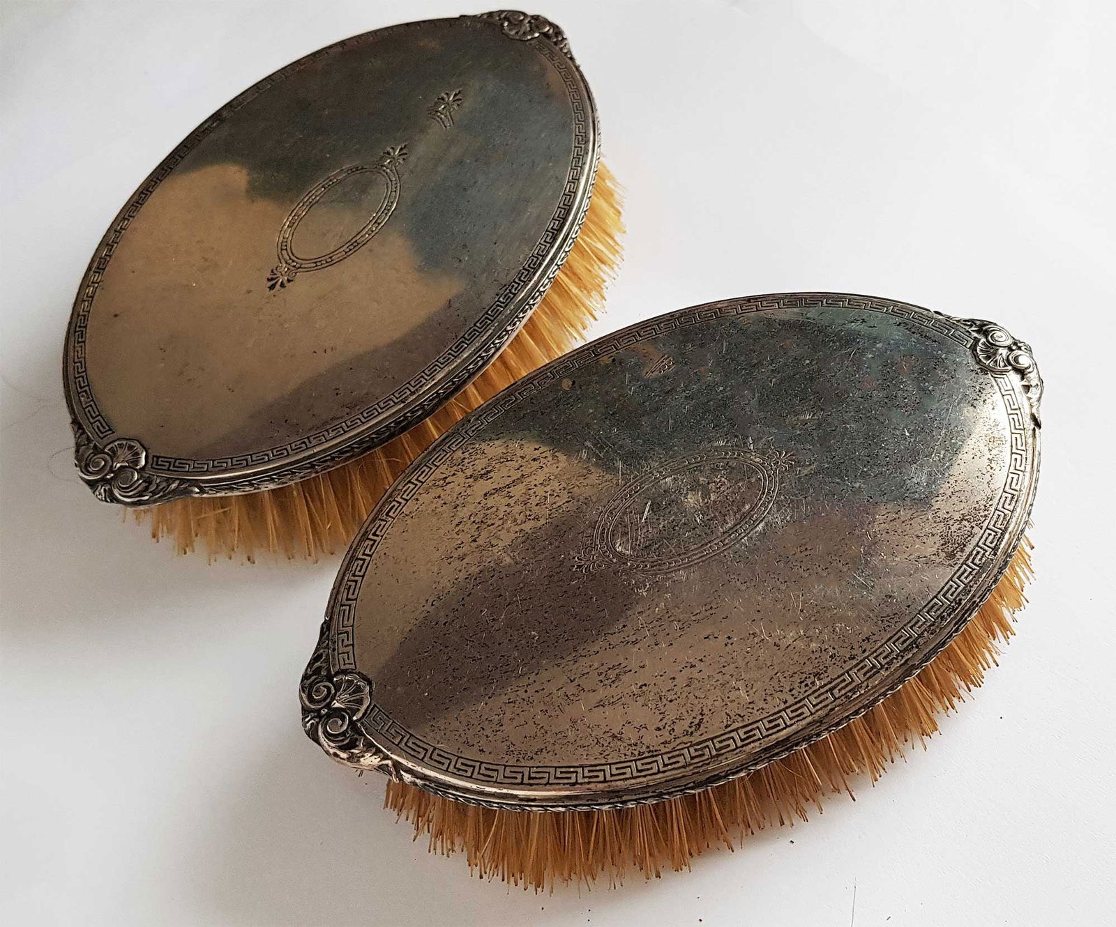 ANTIQUE STERLING SILVER PAIR of LADIES HAIR BRUSHES (1 of 9)
