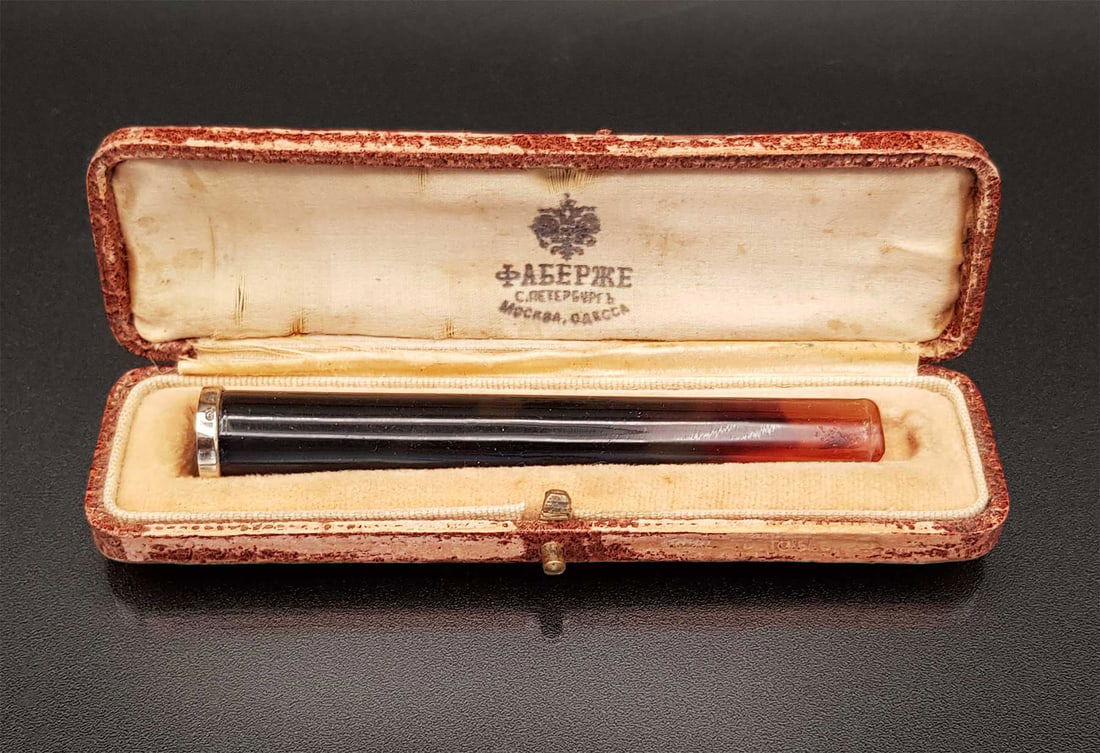 FABERGE - SILVER & AMBER CIGARETTE HOLDER (1 of 18)