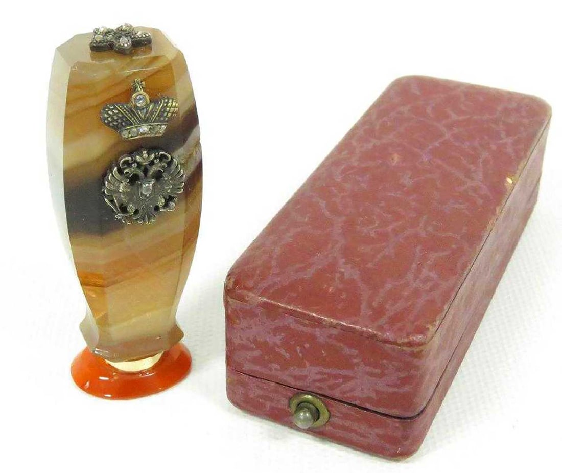 FABERGE - RUSSIAN GOLD MOUNTED AGATE SEAL (1 of 19)