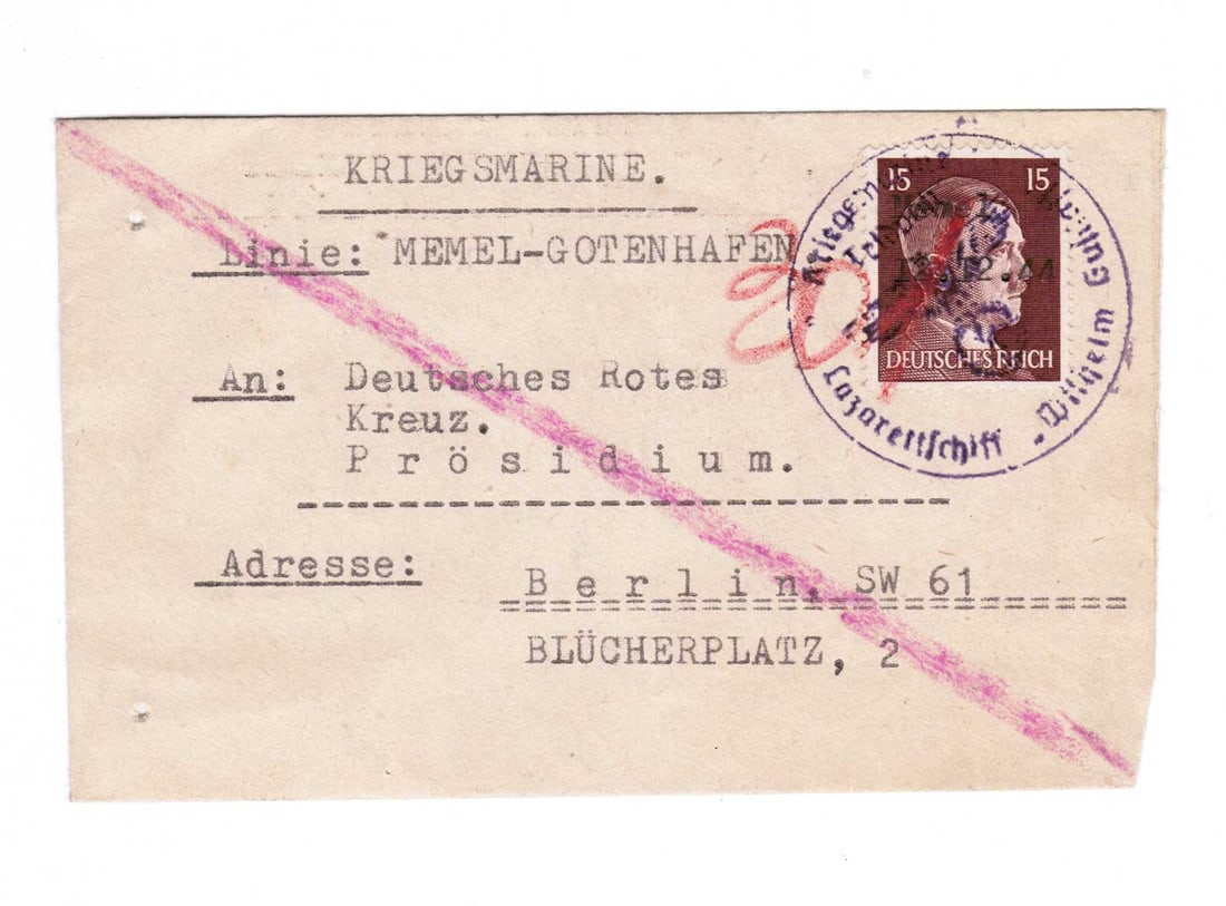 GERMAN WWII POST, LAZARETTSCHIFT 'WILHELM GUSTLOFF' (1 of 5)