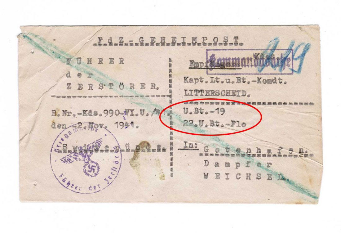 GERMAN WWII POST, U-BOAT U-19, 1941 (1 of 8)