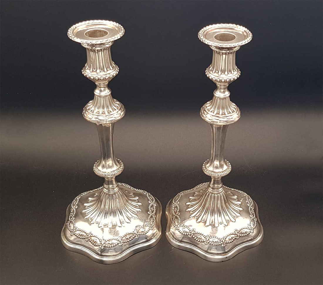 ANTIQUE GEORGE III SILVER CANDLESTICKS, 1774 (1 of 20)
