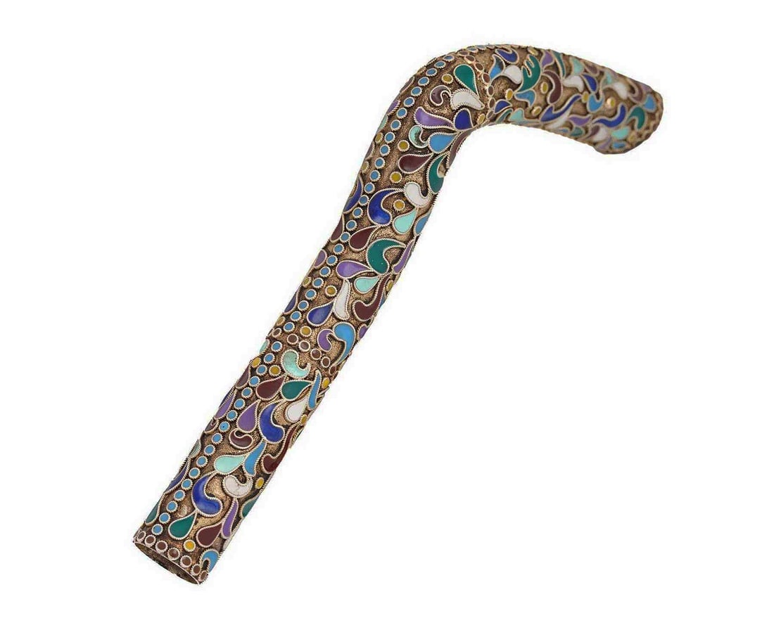 RUSSIAN LARGE SILVER ENAMEL HANDLE CANE, 19c. (1 of 11)