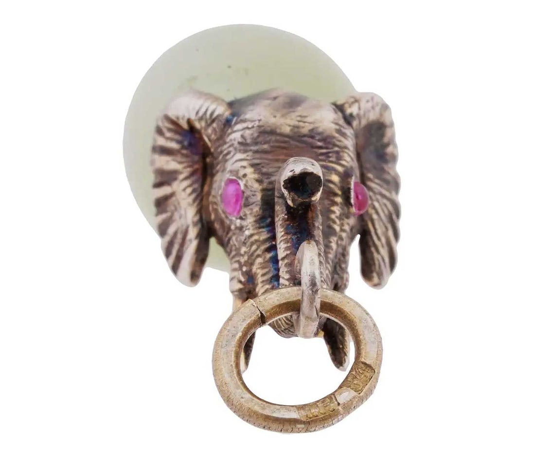 RUSSIAN SILVER JADE ELEPHANT EGG PENDANT (1 of 11)