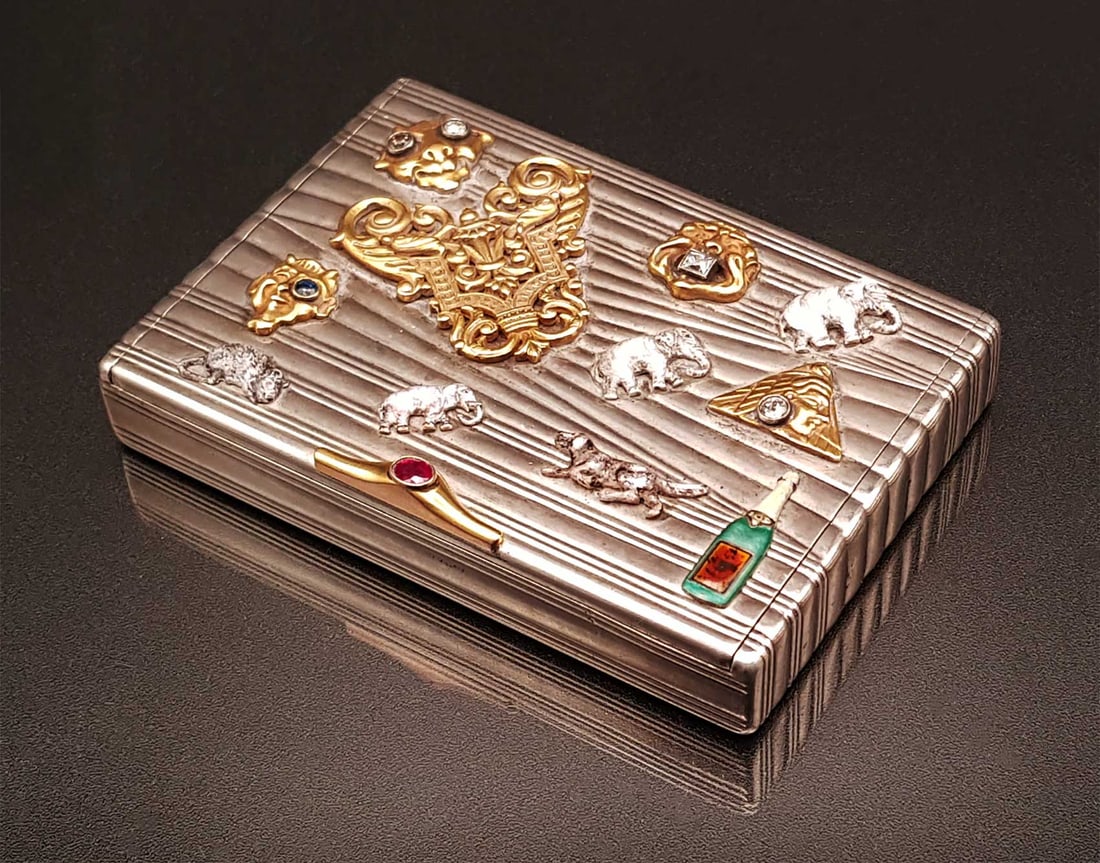 FABERGE - GOLD, DIAMONDs, SILVER CIGARETTE CASE (1 of 20)