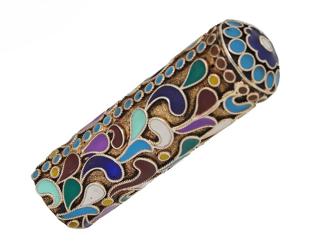 RUSSIAN SILVER CLOISONNE ENAMEL HANDLE CANE, 19c. (1 of 10)