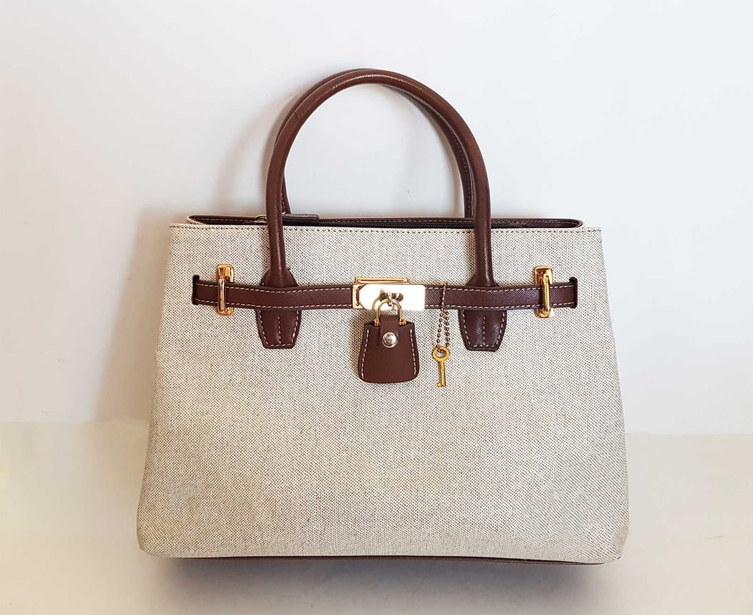 HERMES CANVAS BAG-BEIGE TAN GOLD HARDWARE (1 of 17)