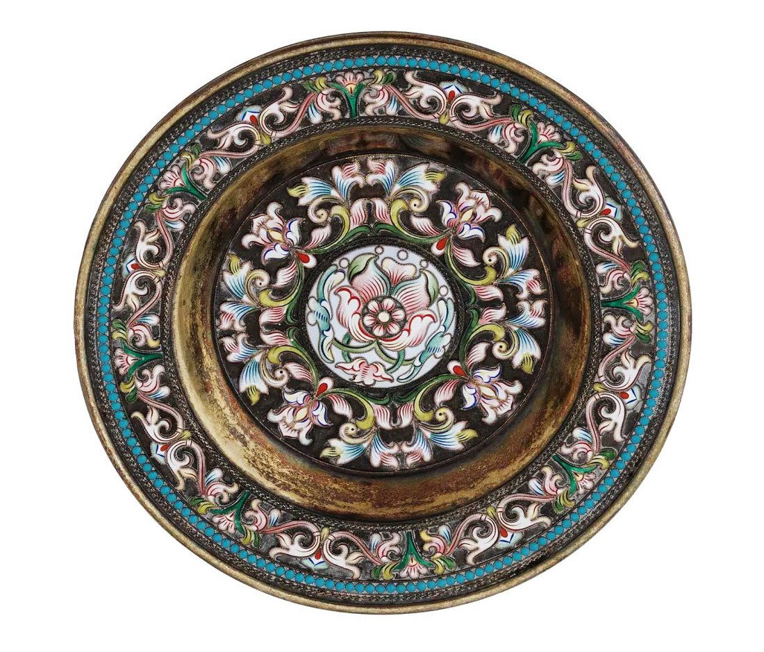 RUSSIAN SILVER CLOISONNE ENAMEL PLATE (1 of 12)