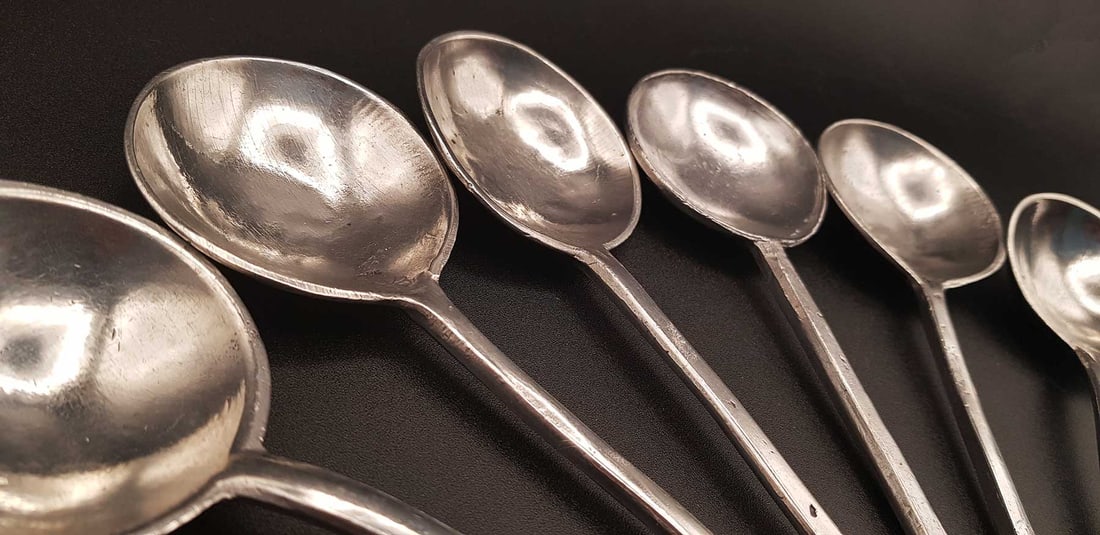 VERY OLD 6 PEWTER SPOONs, DUTCH, 17 CENTURY (1 of 13)