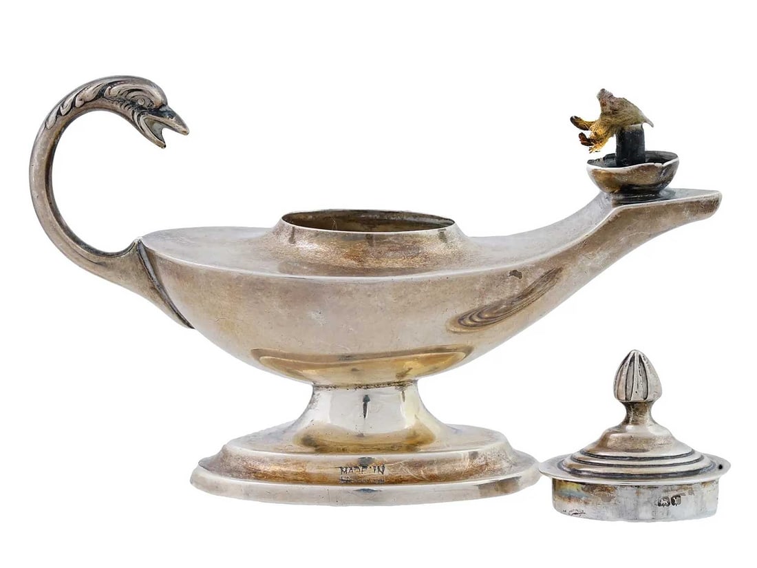 ENGLISH ANTIQUE STERLING SILVER OIL LAMP, 1873 (1 of 14)