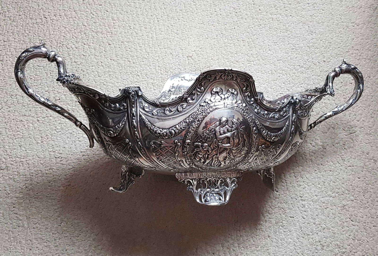 VERY LARGE GERMAN SILVER CENTERBOWL, 19c. (1 of 15)