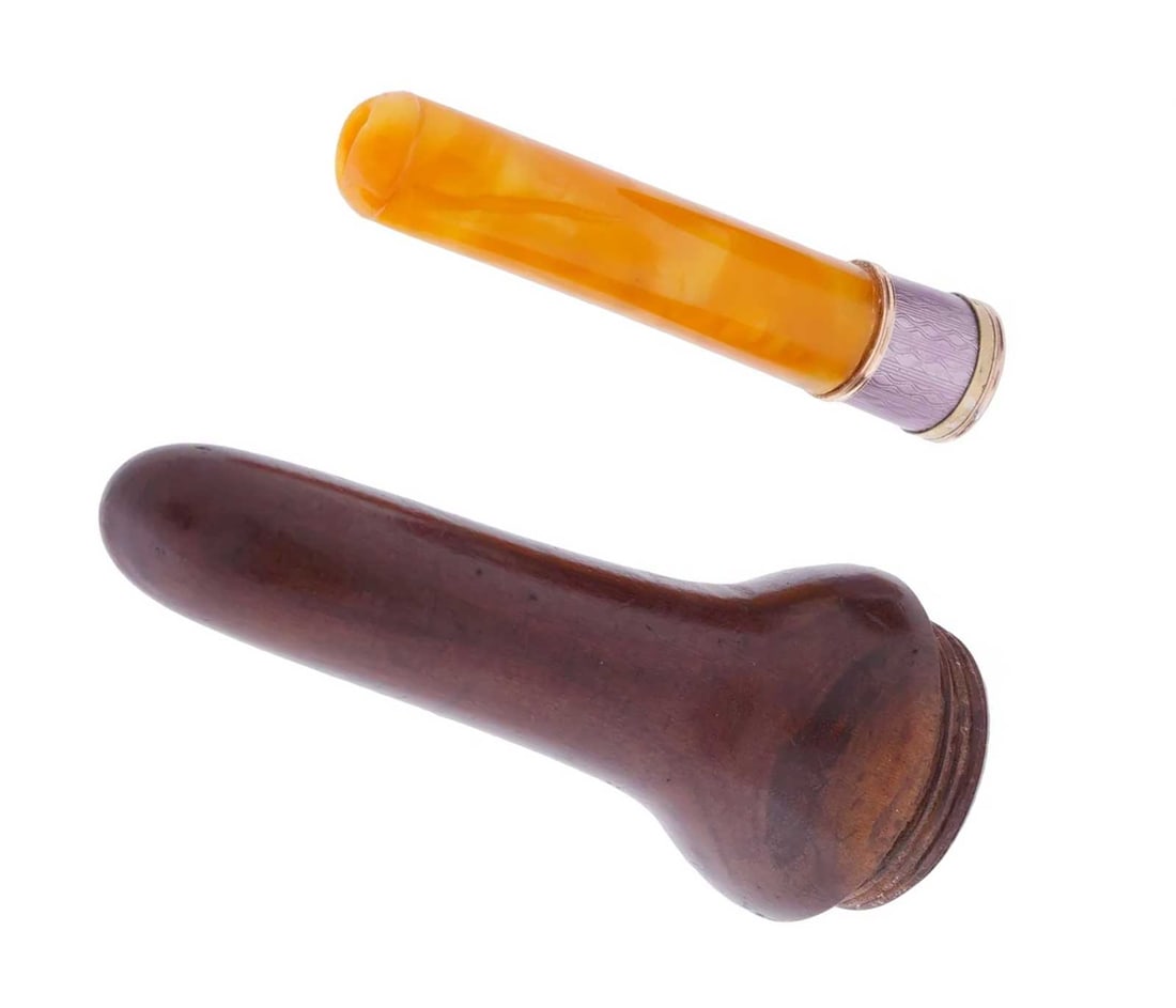 GOLD ENAMEL AMBER RUSSIAN CIGARETTE HOLDER (1 of 18)