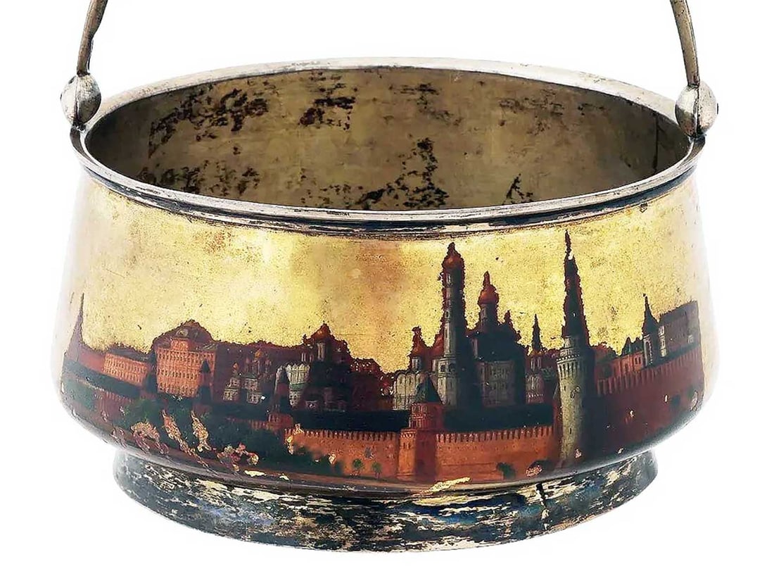 RUSSIAN SILVER LACQUER PICTORIAL CANDY BOWL (1 of 12)