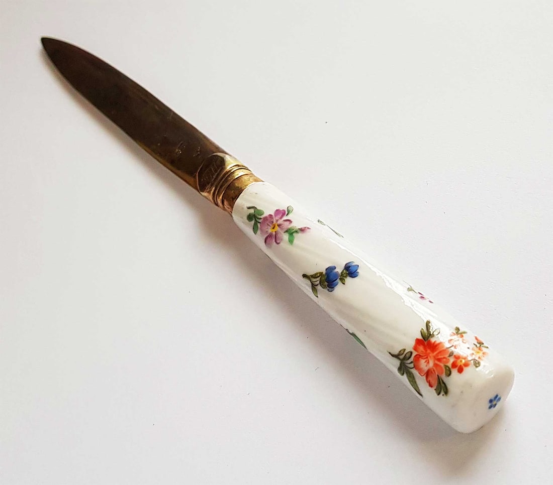 ANTIQUE RUSSIAN SILVER PORCELAIN KNIFE, 1770 (1 of 11)
