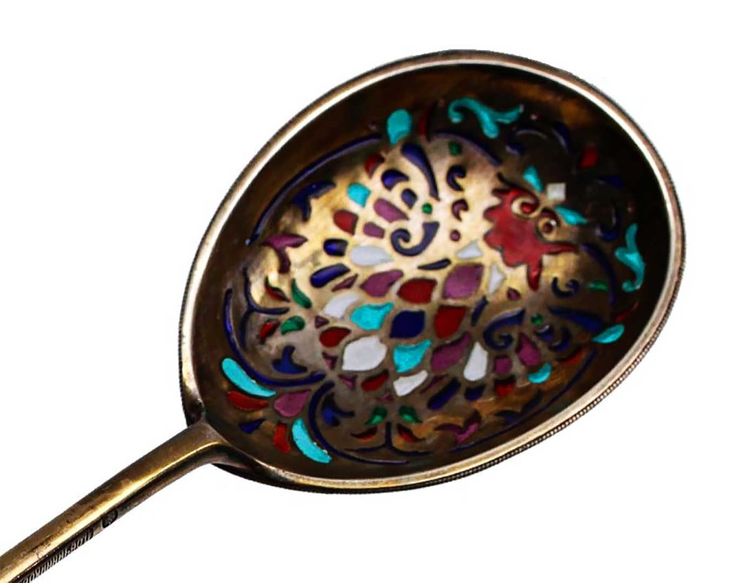 P.OVCHINNIKOV - RUSSIAN PLIQUE-a-JOUR ENAMEL LARGE SPOON (1 of 13)