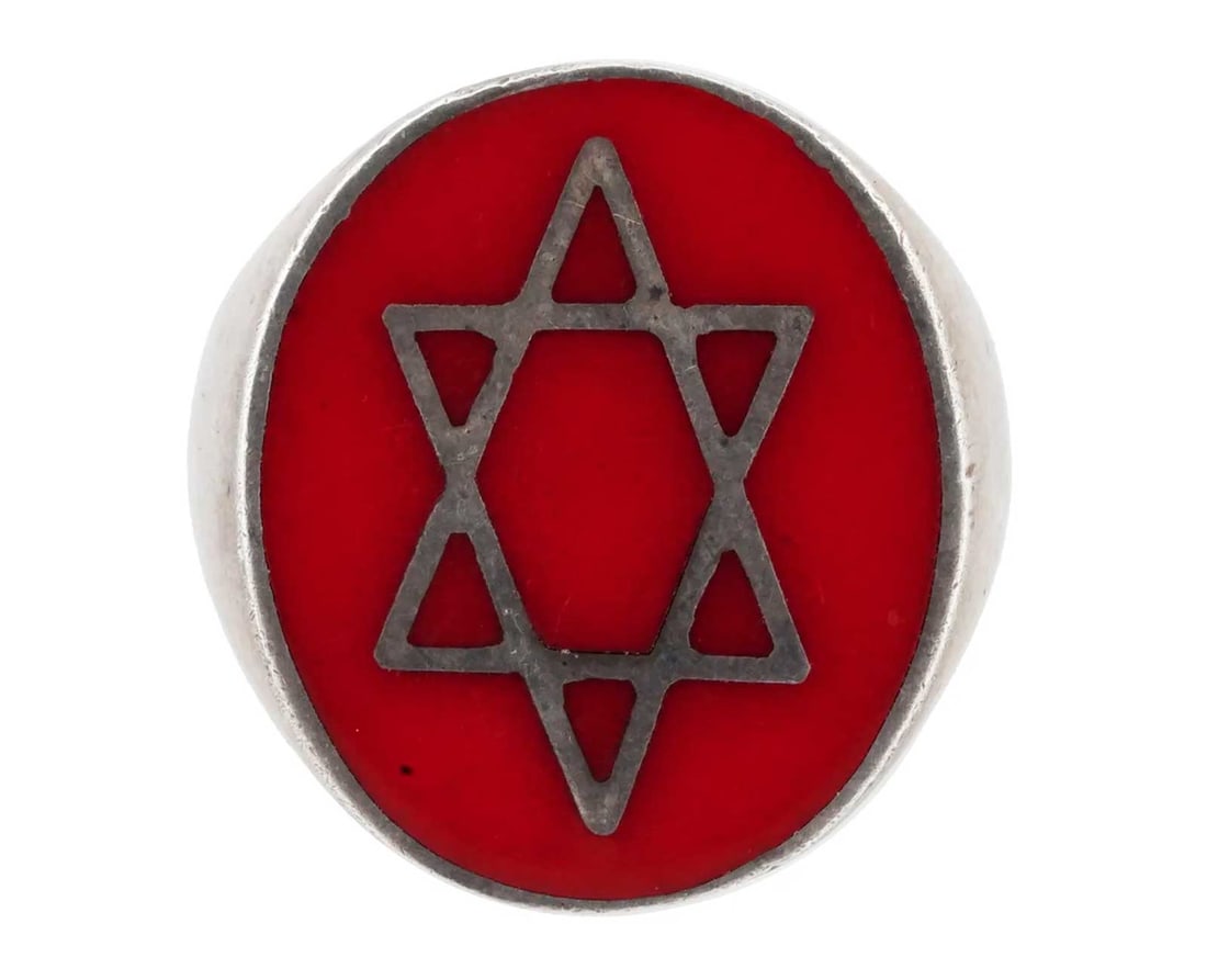 JEWISH SILVER ENAMEL RING w. STAR of DAVID (1 of 5)
