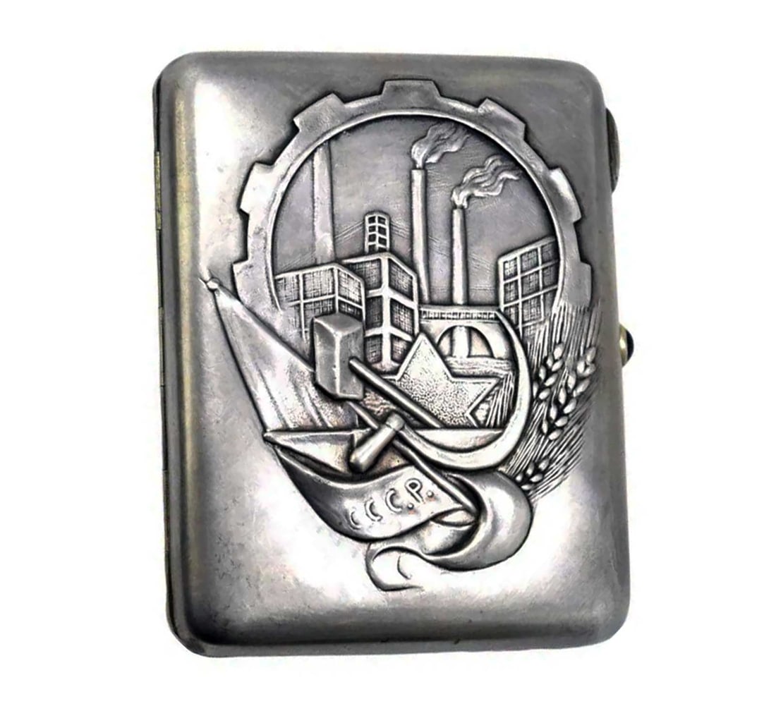 RUSSIAN SILVER CIGARETTE CASE, INDUSTRIALISATION, 1930s (1 of 13)