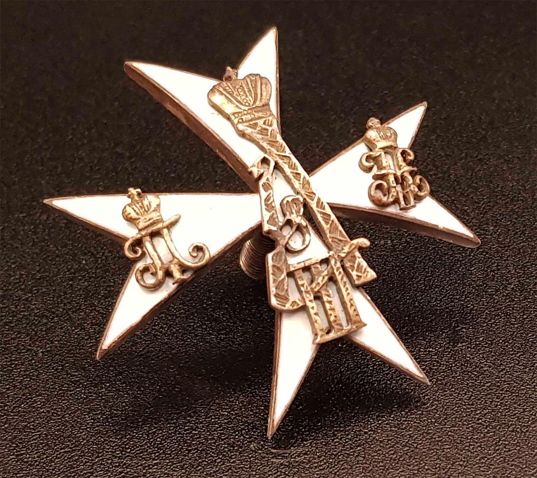 RUSSIAN REGIMENTAL BADGE, 145th INFANTRY REGIMENT: Great Display Piece! With Huge Historical Value! RUSSIAN IMPERIAL BADGE of the 145th INFANTRY REGIMENT, 1909 Officially approved on the 17th of August, 1909, the badge is a Maltese cross covered with 