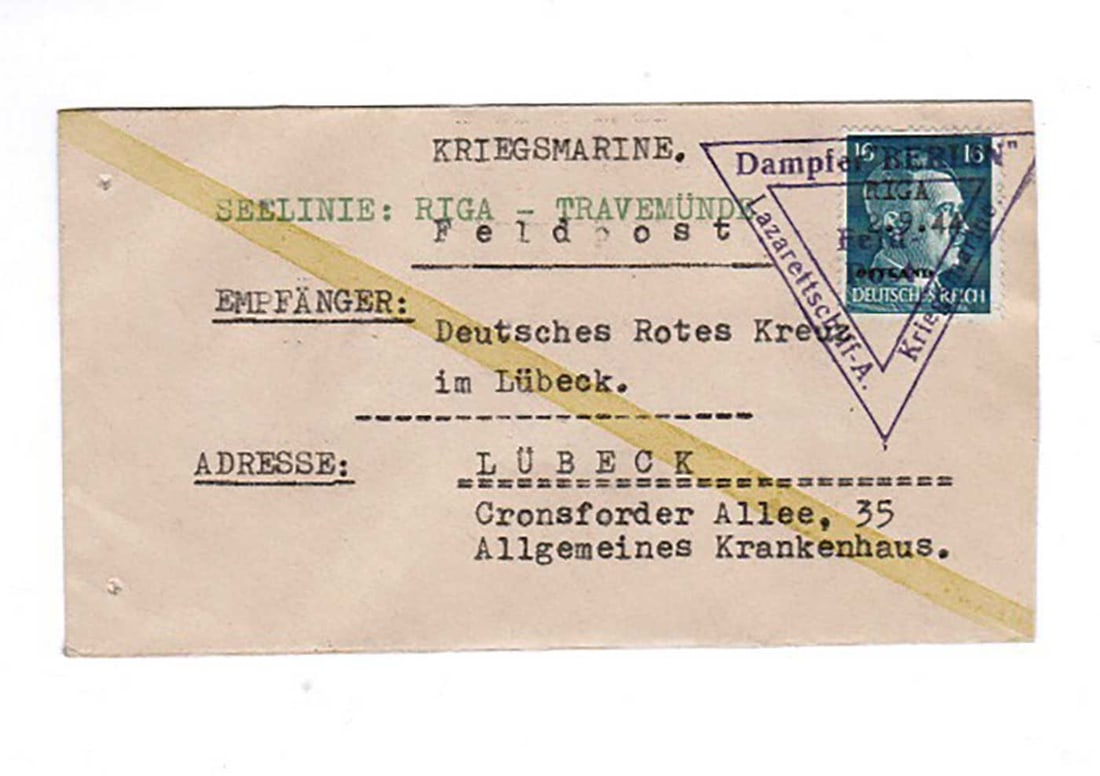 GERMAN WWII POST, LAZARETTSCHIFT 'BERLIN' (1 of 7)