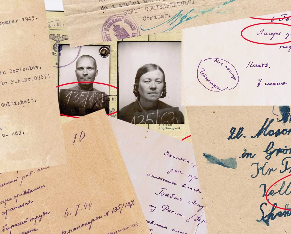 GERMAN WWII DOCUMENTS for UKRAINIAN: Great Display Piece! With Huge Historical Value! A GERMAN WWII LOT of DOCUMENTS and an ARBEITSBUCH for a UKRAINIAN All documents belonged to the same family. The husband's and wife's photos display pr
