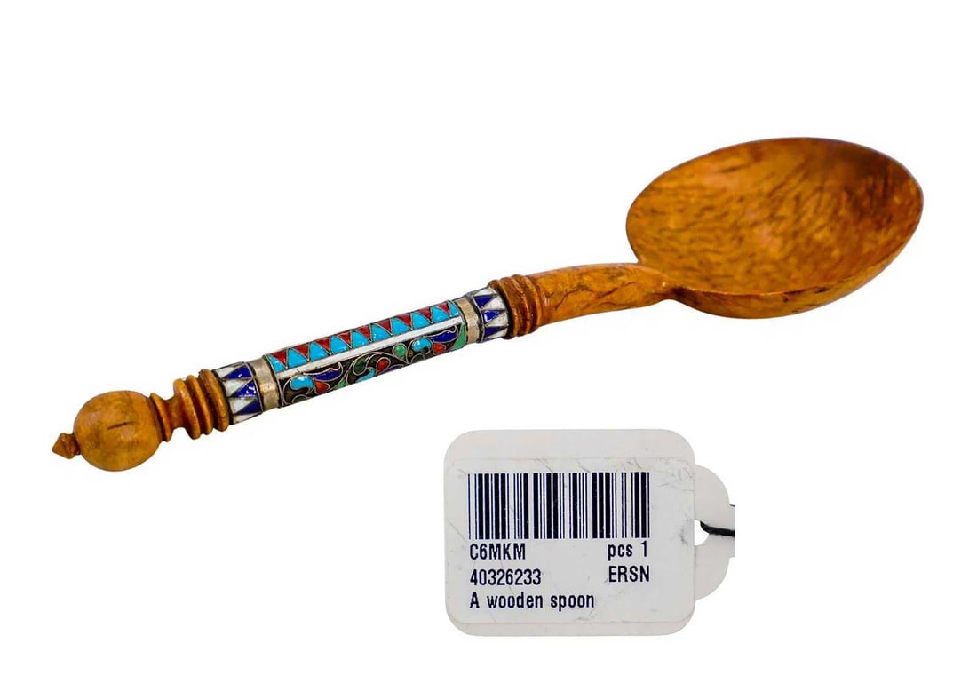 RUSSIAN KARELIAN BIRCH, SILVER CLOISONNE SPOON (1 of 11)