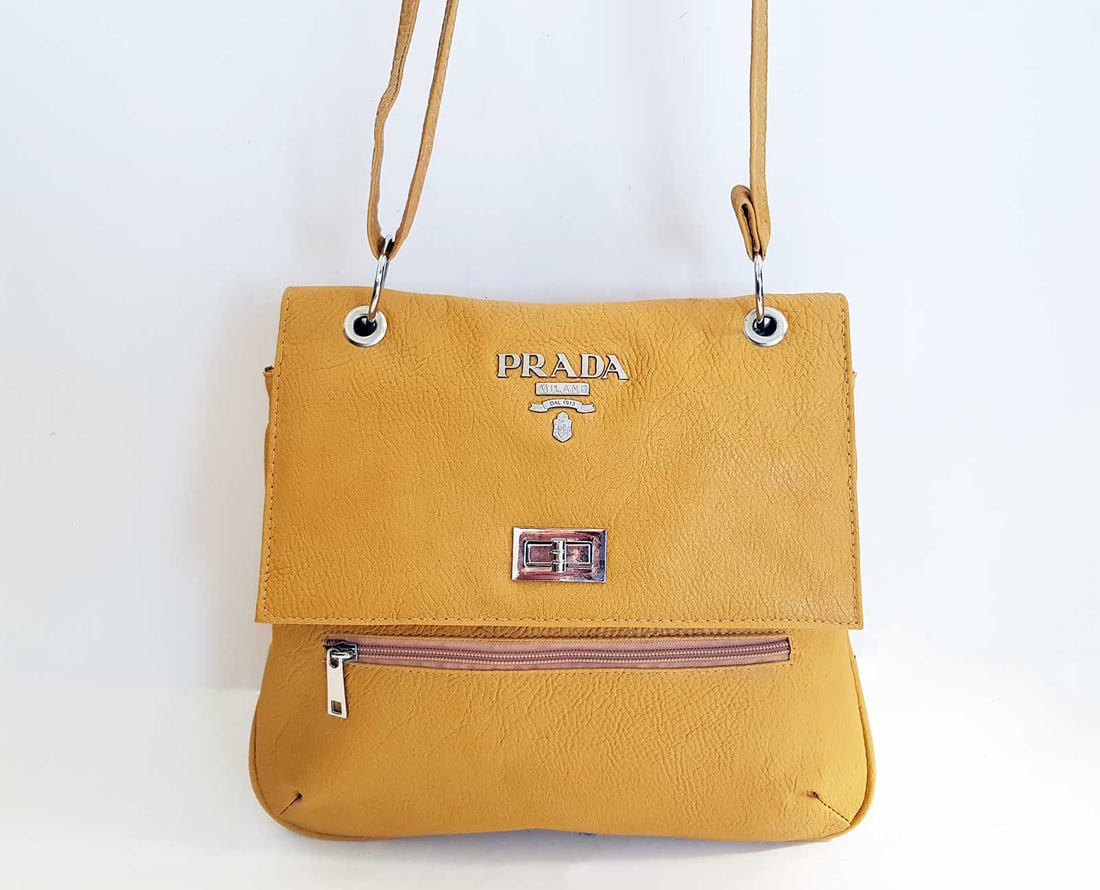 PRADA LOGO SHOULDER BAG YELLOW (1 of 12)