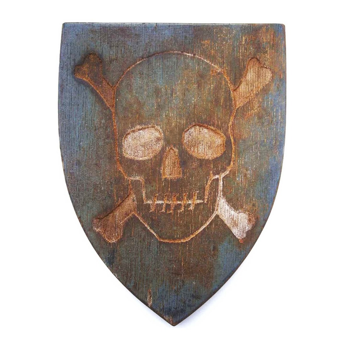 GERMAN WWII SHIELD w. SKULL & BONES, 1941-1945: Trench Art with Huge Historical Value! GERMAN WWII SHIELD with SKULL and BONES, 1941-1945 German WWII shield with a skull and bones motif, dating from 1941-1945, and considered trench art. This is a v