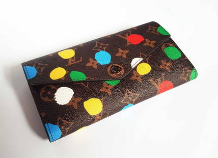 LOUIS VUITTON POLKA DOT WALLET: LOUIS VUITTON WALLET BROWN POLKA DOT MONOGRAM CANVAS YAYOI KUSAMA SARAH LOUIS VUITTON LV × YK Yayoi Kusama Monogram Portefeuille-Sarah NM Two fold Long Wallet. A beautiful accessory for everyday use