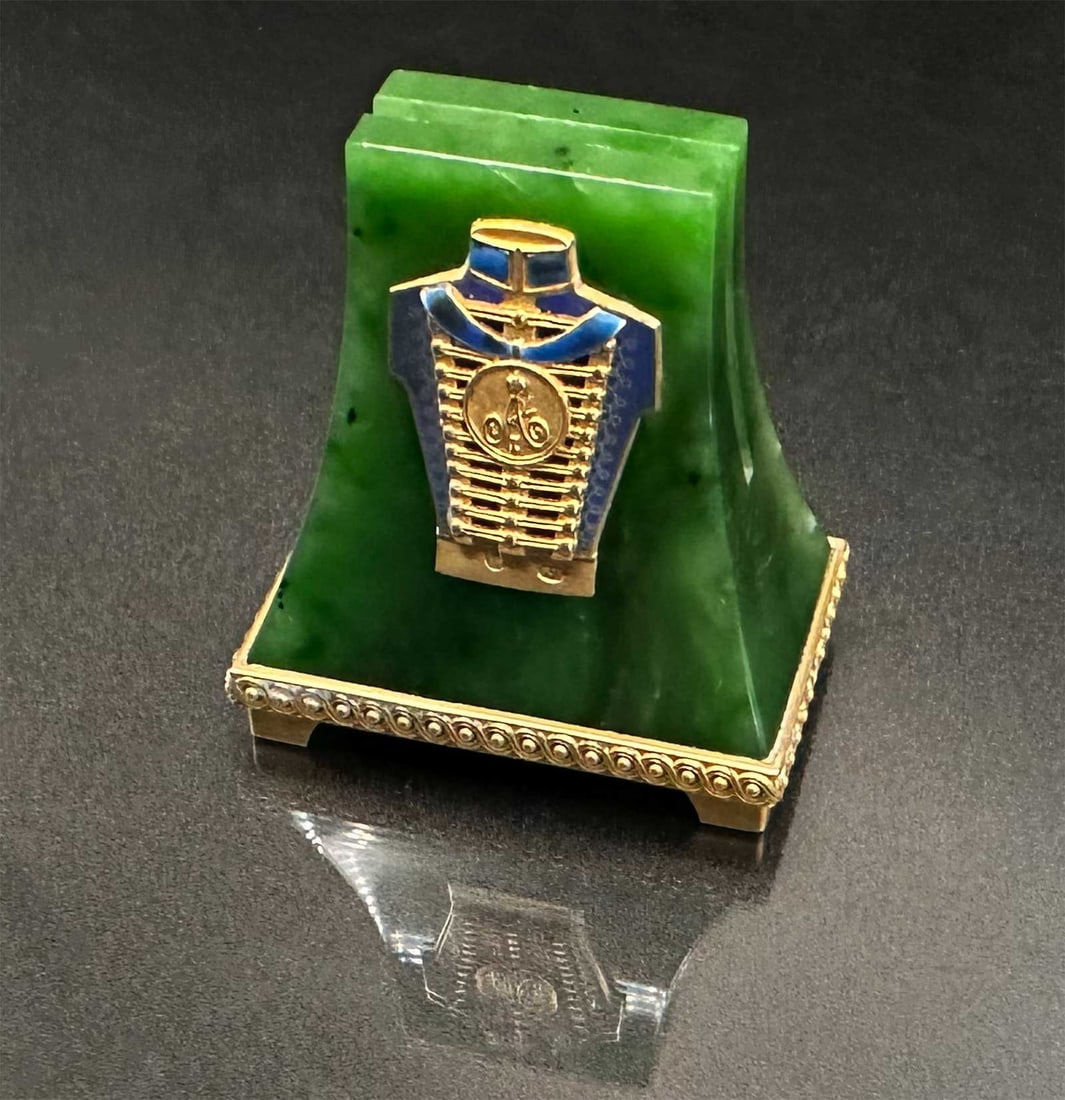 FABERGE - MILITARY JADE, SILVER CARD HOLDER: EXCLUSIVE Item! LifeTime Warrantee! FABERGE - ANTIQUE RUSSIAN MILITARY JADE, SILVER CARD HOLDER An exceptionally rare and beautiful military item, this FABERGE carved jade, gilded silver, and enamel c