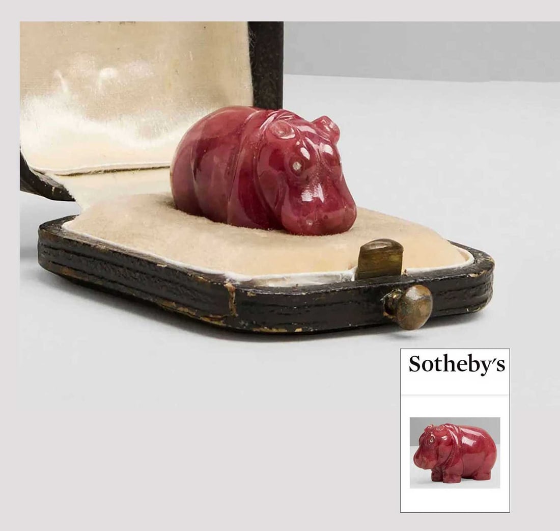 FABERGE - HIPPOPOTAMUS FIGURINE w. DIAMONDs fr. SOTHEBY's (1 of 10)