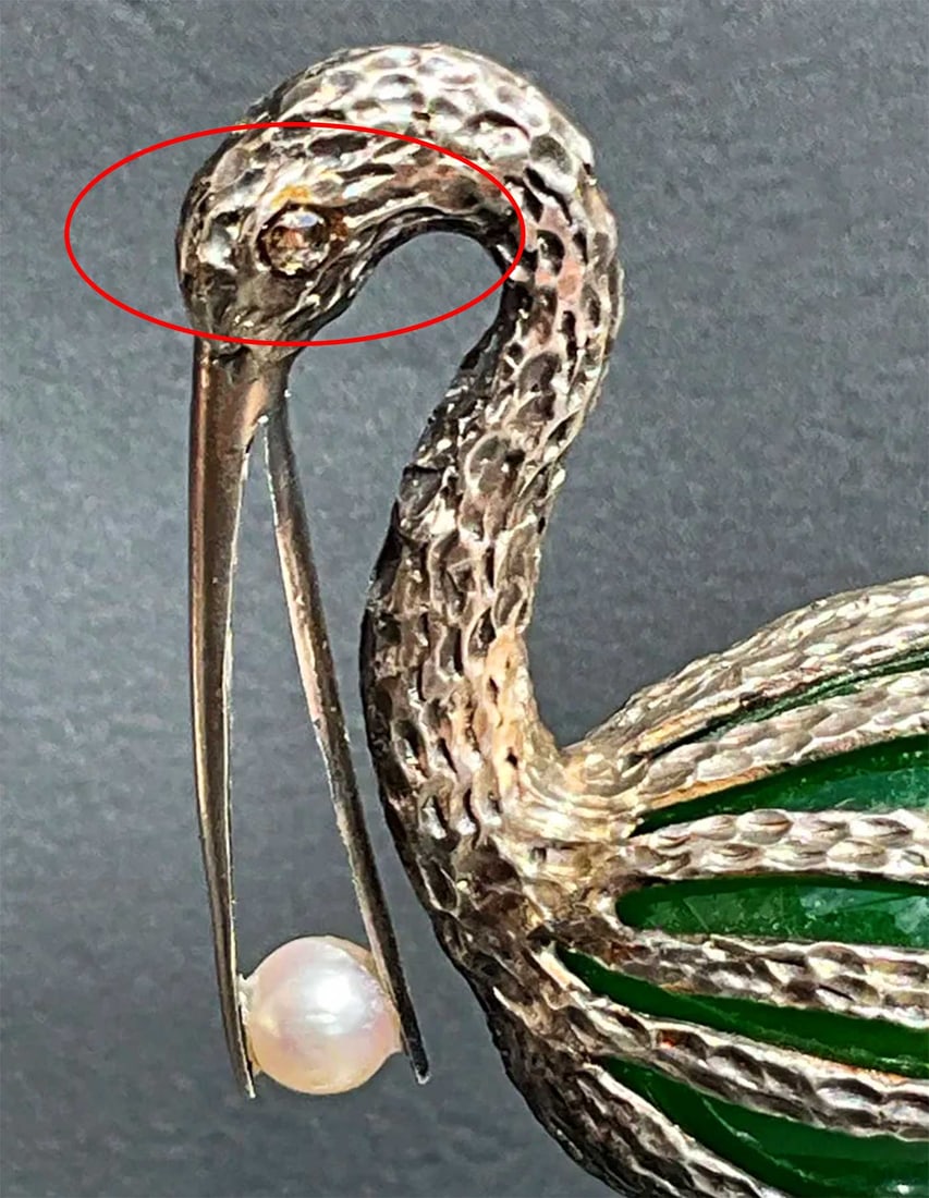 FABERGE - SILVER JADE w. DIAMOND & PEARL HERON (1 of 13)