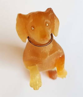 RUSSIAN AGATE DOG FIGURINE w. DIAMONDS: A Great Investment for Many Years Ahead! RUSSIAN MARBLED AGATE DOG STATUETTE FIGURINE with GENUINE DIAMOND EYES Agate Dog (Sobaka - Russian for Dog) with a Solid 72 Pink and Yellow Gold Collar and Min