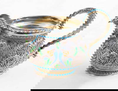 ANTIQUE RUSSIAN SILVER ENAMEL CREAMER: Lifetime Warranty! ANTIQUE RUSSIAN SILVER ENAMEL CREAMER For your viewing pleasure is an antique Russian SILVER ENAMEL creamer with gilt-washed interiors. HALLMARKS: Marked with ‘84’ indicating Ru