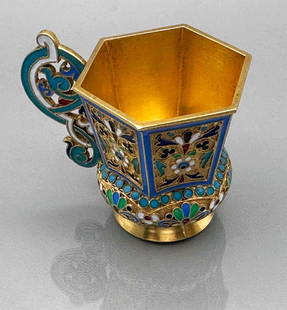 RUSSIAN SILVER ENAMEL VODKA CUP fr. SOTHEBY's: Lifetime Warranty! RUSSIAN SILVER ENAMEL VODKA CUP, 1892, from SOTHEBY's Presenting a fine Russian Imperial silver vodka cup from Moscow. This Rare and Highly Collectible item comes with a LIFETIME WA