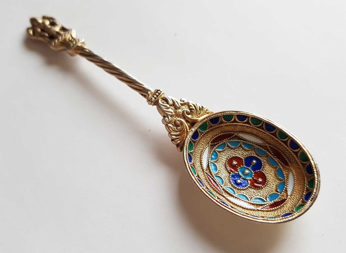 ANTIQUE RUSSIAN SILVER GILT & ENAMEL SPOON (1 of 15)