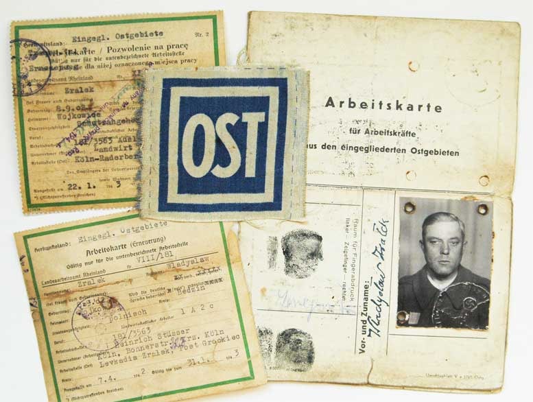 GERMAN WWII PATCH for OST WORKER + DOCUMENT: Great Display Piece! With Huge Historical Value! GERMAN WWII PATCH for OST WORKER + DOCUMENT The German regimes in the occupied countries of Europe forced Jews and OST workers to wear an identifying m