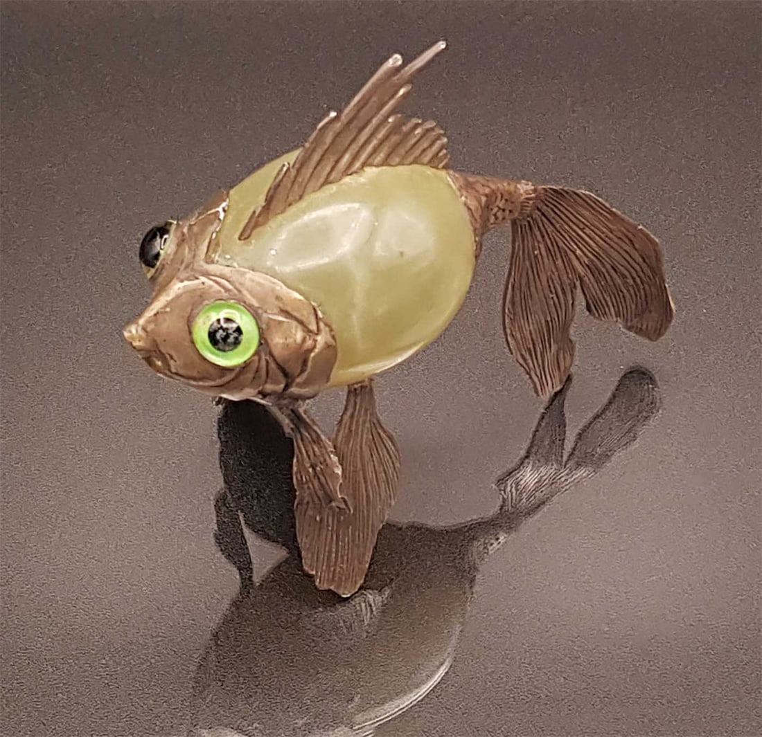 GERMAN JADE & SILVER KOI FISH FIGURINE (1 of 18)